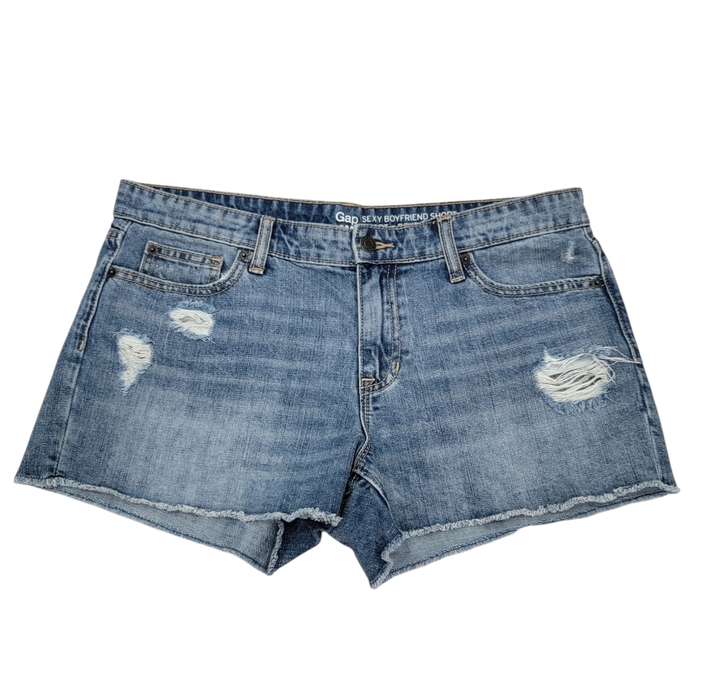 GAP Women's Sexy Boyfriend Denim Jean Shorts Casual Distressed Cutoff Size 10